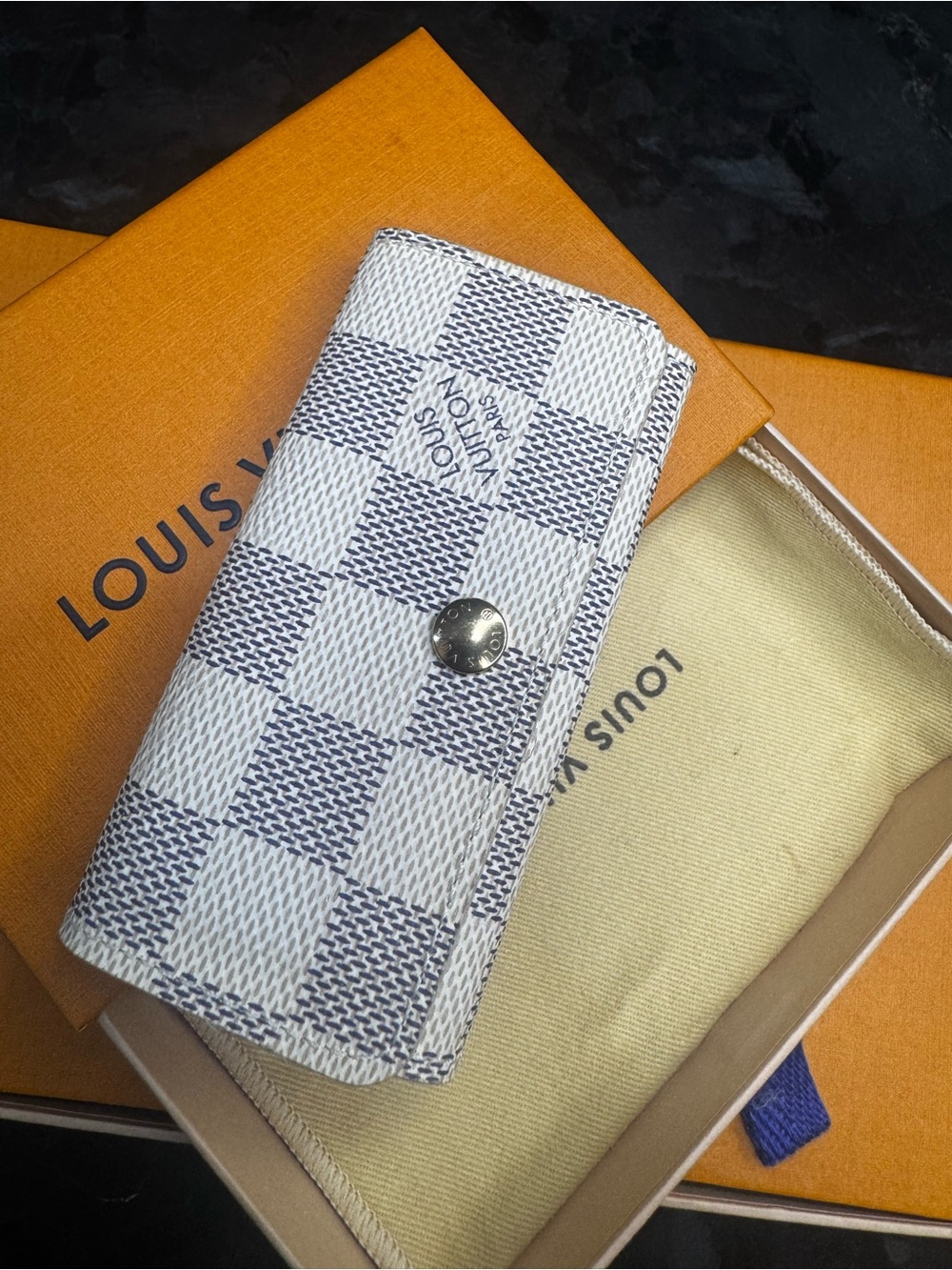 Louis Vuitton Blue and White Damier Key & Card Holder